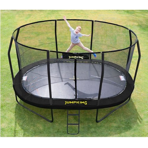טרמפולינה אובלית לחצר 901725 בגודל 4.3/5.1 מטר עם רשת פנימית JUMPKING